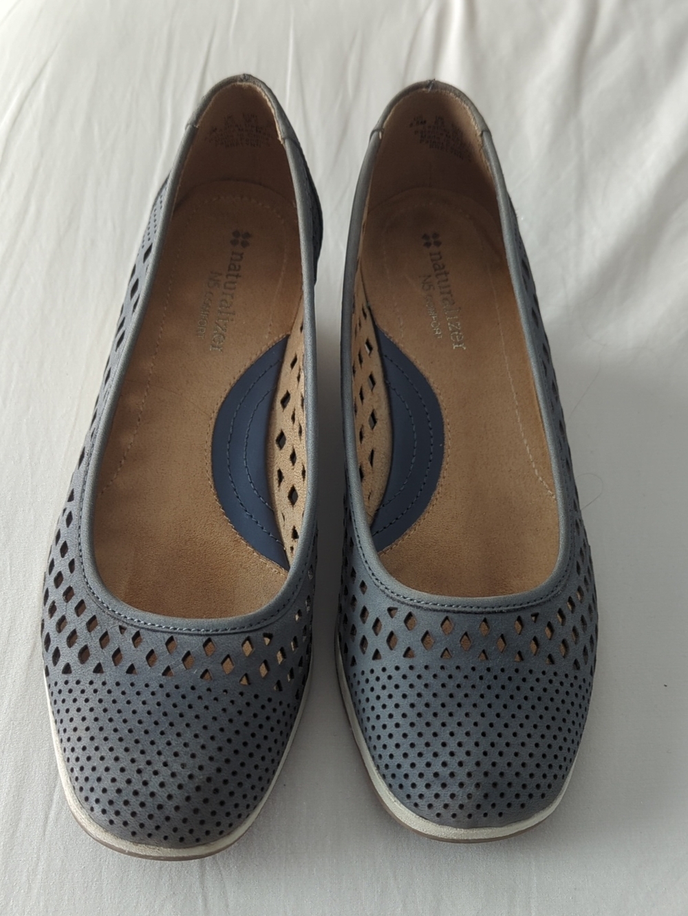 Naturalizer Perforated Slate Blue Slip-On Wedges